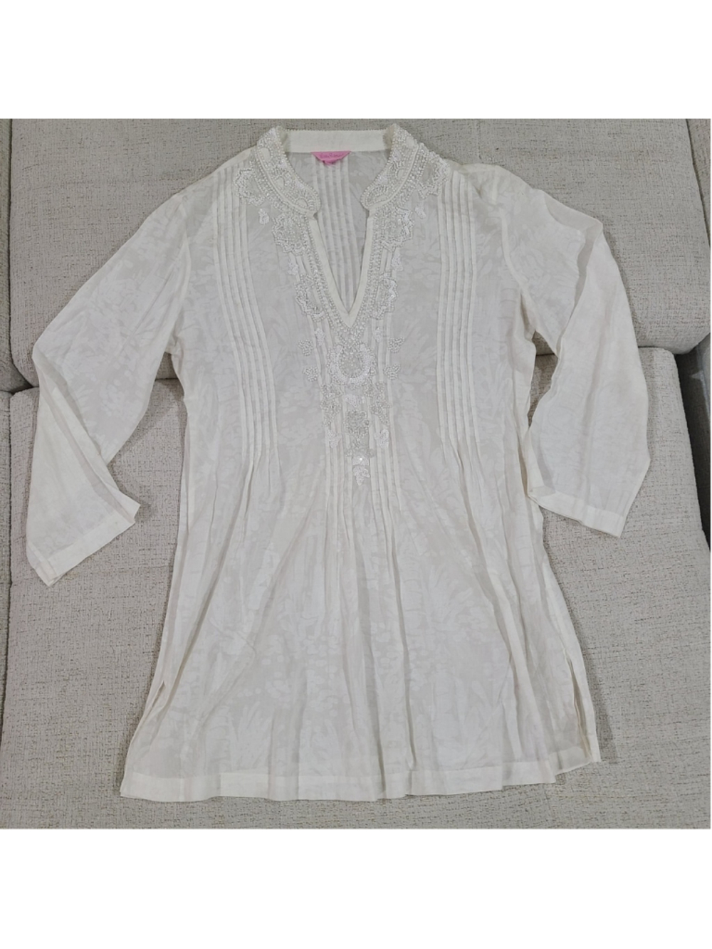 Lilly Pulitzer Sarasota Tunic Beaded Sequin Resort White Womens Medium